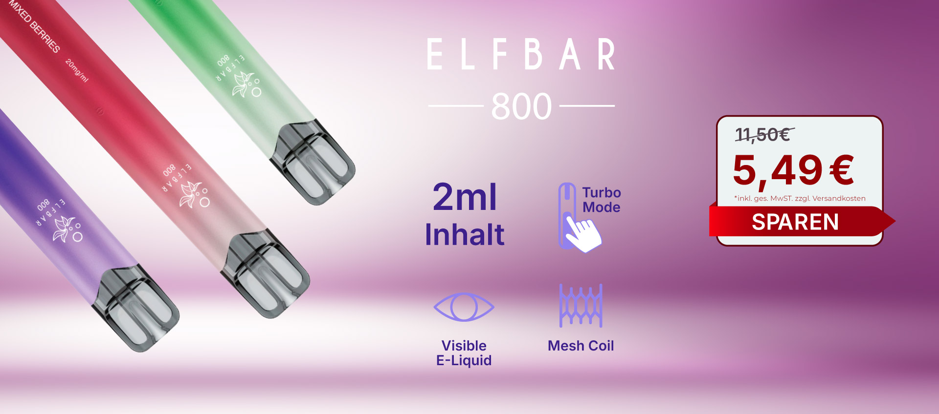 Elfbar 800 Einweg E-Zigarette mit 800 Zügen und durchsichtigem Tank